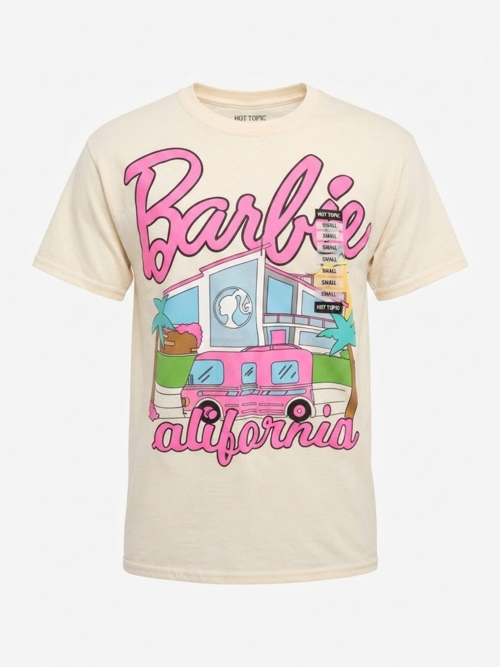 Barbie Cream Tee with Pink & Blue California Graphic